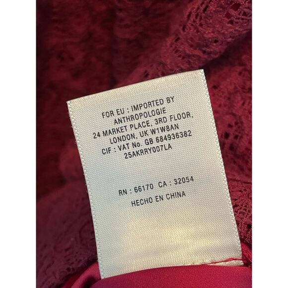Anthropologie Moulinette Soeurs Carmindy Dress Pink Burgundy Lace 4 New - Picture 5 of 11